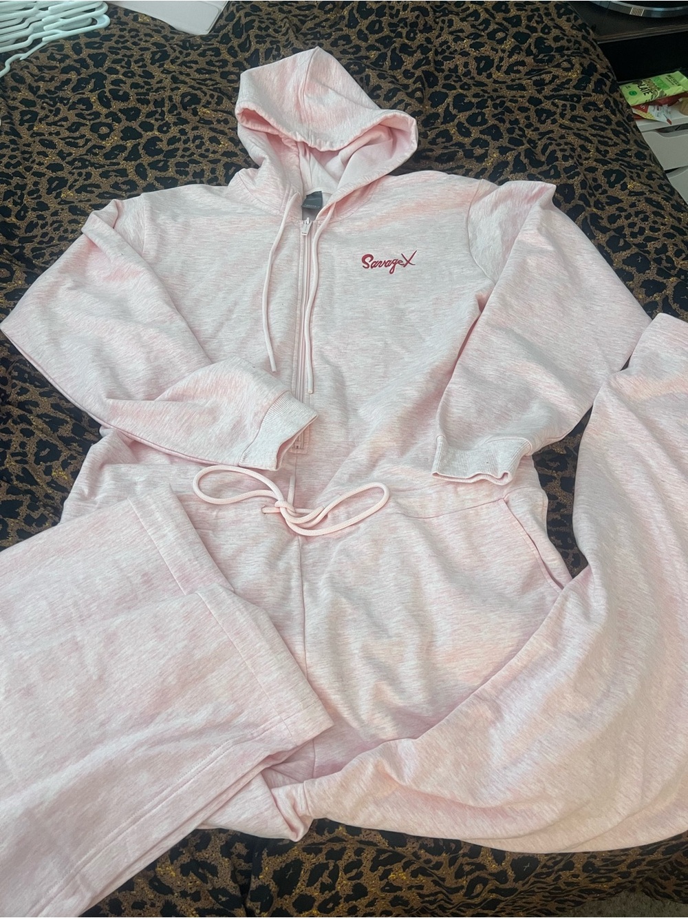 Savage X Fenty Pink Hoodie & Boot Cut Joggers Set